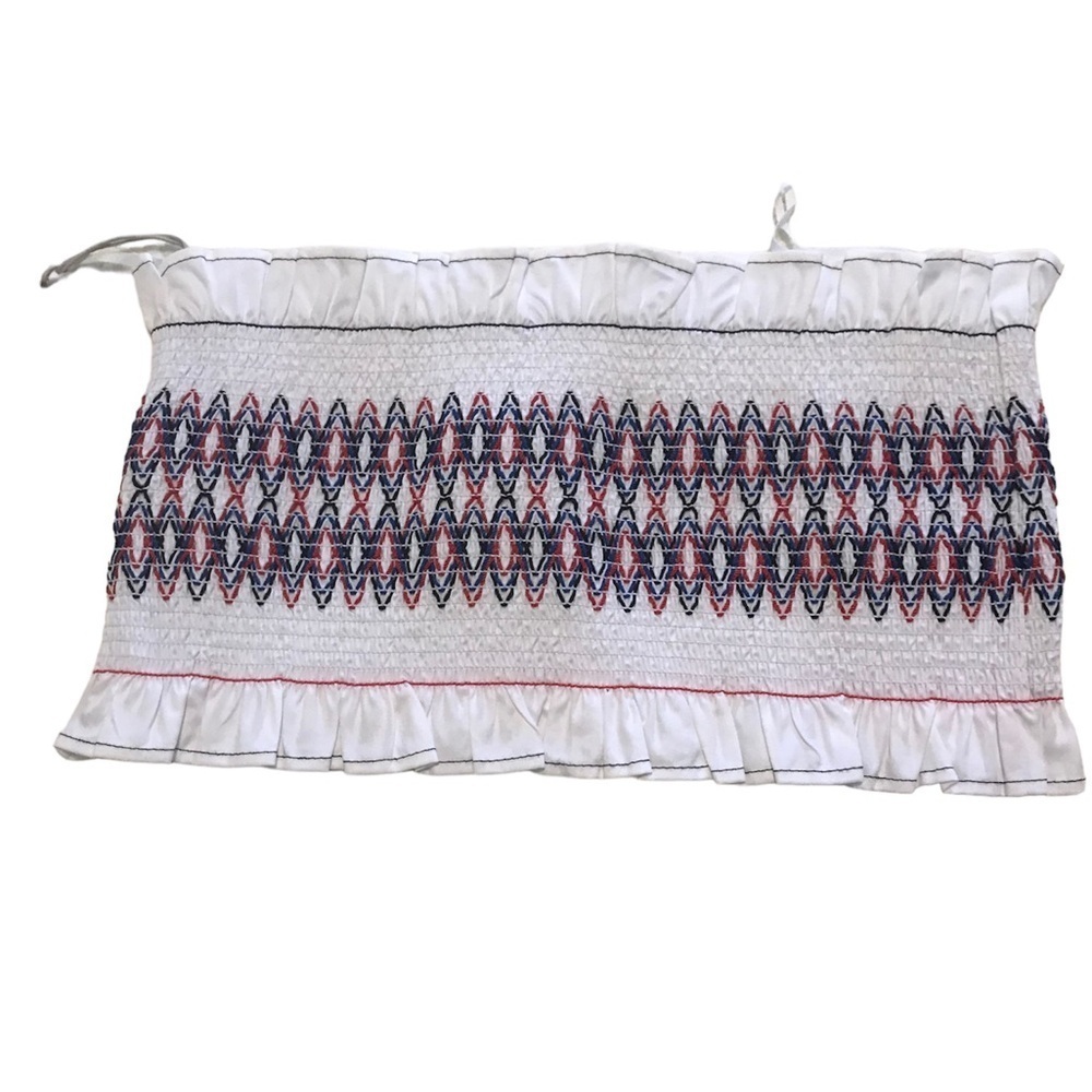 TIBI Bandeau Cora Embroidery Smocked Bandeau, Red Stitching.  Very Versa…
